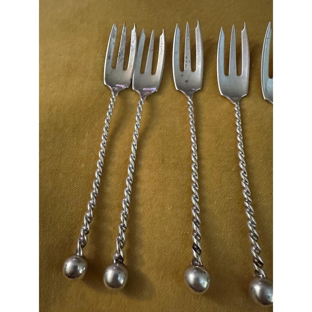 Antique Dominick & Haff‎ Twist & Ball Sterling Silver Seafood Cocktail Forks (8)